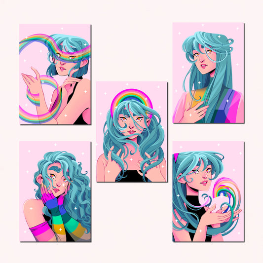 5 piece RAINBOW GIRLS postcard set